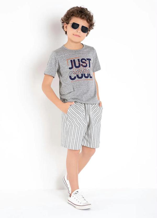 Outlet - Bermuda Infantil Listras Cinza com Bolsos 4
