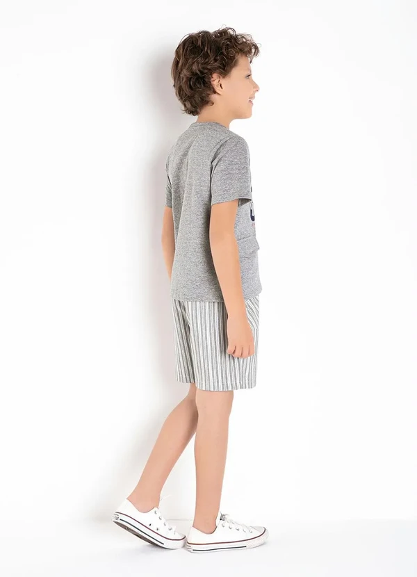 Queima Estoque - Bermuda Infantil Listras Cinza com Bolsos 5