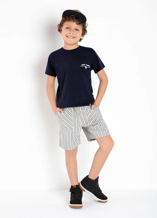 Outlet - Bermuda Infantil Listras Cinza com Bolsos 6