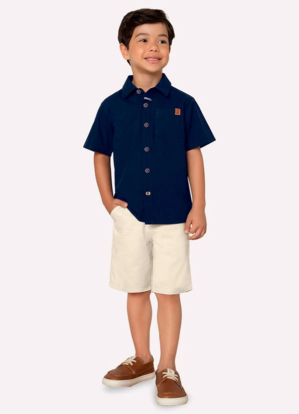 Milon - Bermuda Infantil Menino em Bari Linho Milon Bege