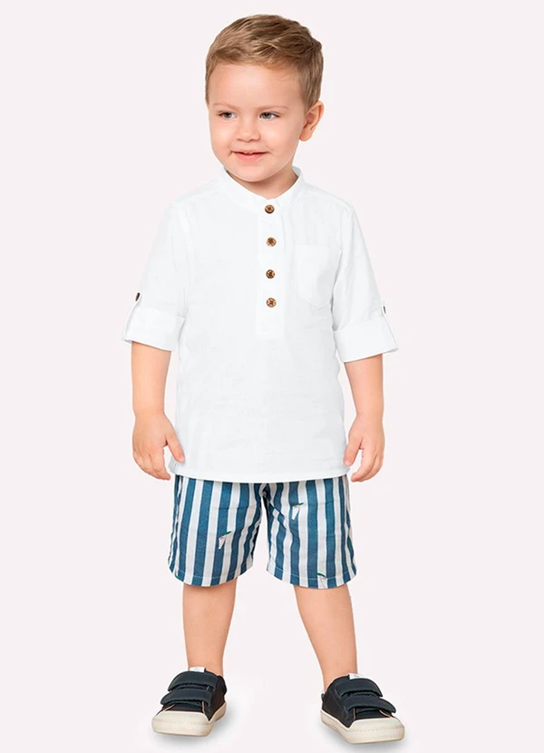 Milon - Bermuda Infantil Menino Listras Milon Azul