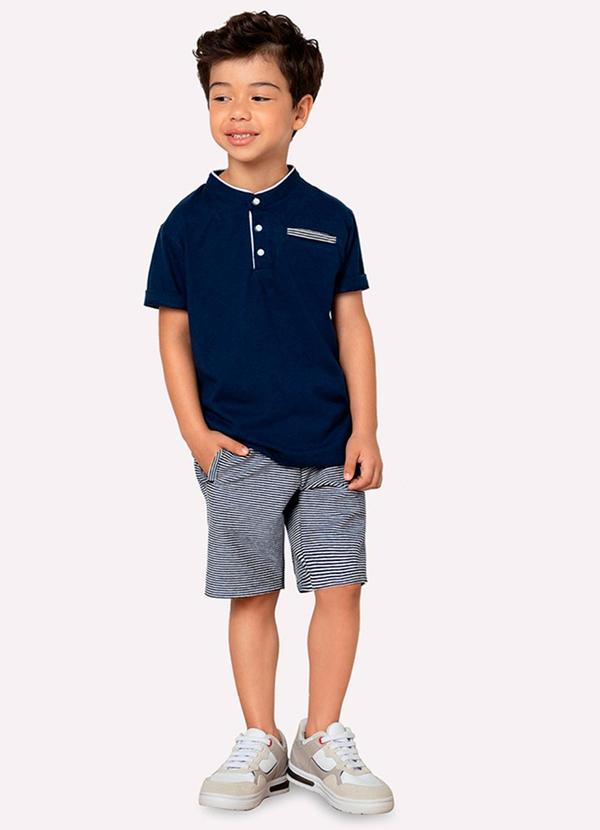 Milon - Bermuda Infantil Menino Listras Milon Azul