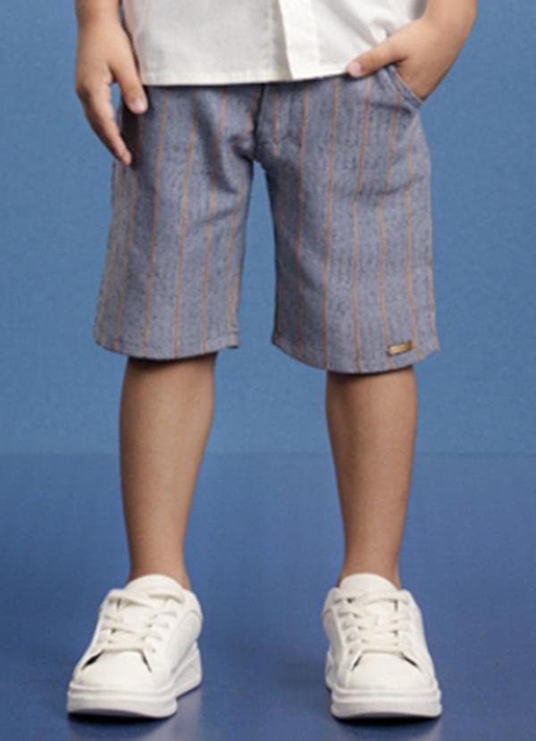 Ioluig - Bermuda Infantil Menino Sarja Listrada Azul