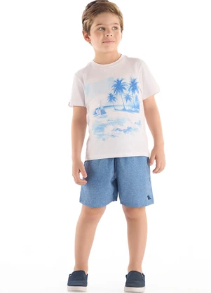 Quimby - Bermuda Infantil Microfibra Tropical Azul - QUIMBY