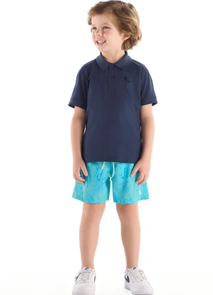 Quimby - Bermuda Infantil Microfibra Tropical Azul - QUIMBY