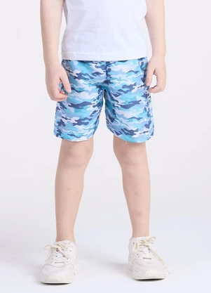Vida Costeira - Bermuda Infantil Tactel Camuflado Azul - VIDA COSTEIRA