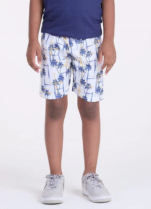 Vida Costeira - Bermuda Infantil Tactel Coqueiros Branco - VIDA COSTEIRA