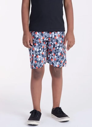 Vida Costeira - Bermuda Infantil Tactel Geométrico Vermelho - VIDA COSTEIRA