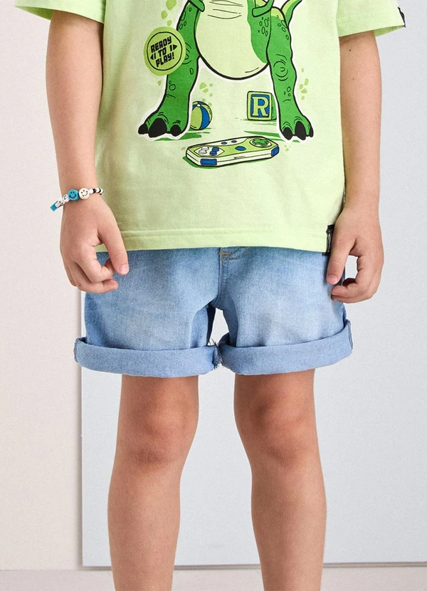 Youccie - Bermuda Jeans Azul com Cadarço Azul