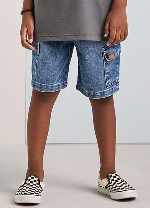 Youccie - Bermuda Jeans com Bolso Cargo Azul