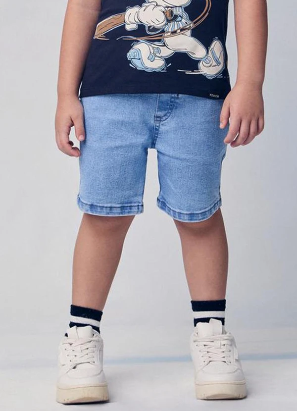 Youccie - Bermuda Jeans com Cadarço Azul