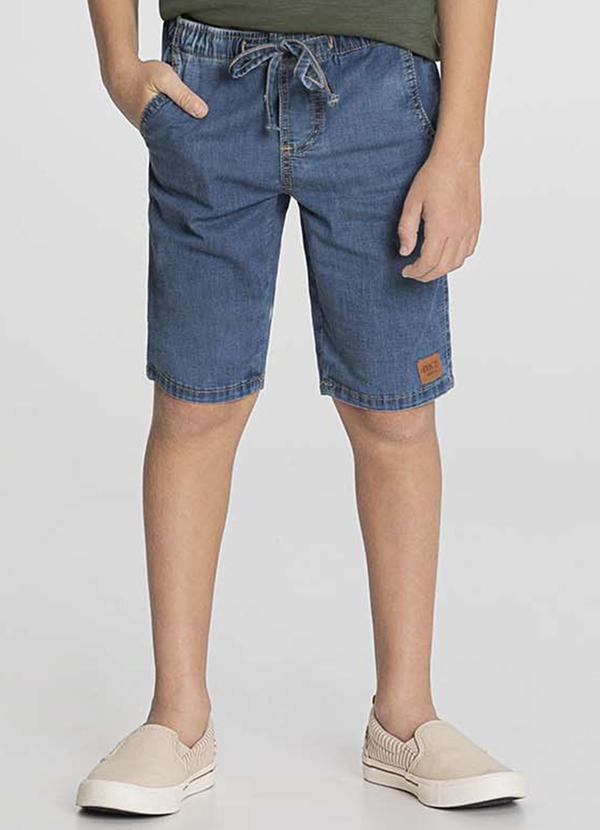 Alakazoo - Bermuda Jeans Jogging com Bolso CadarçoAzul