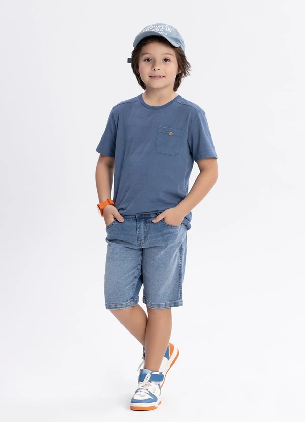 Alakazoo - Bermuda Jeans Reta Menino com Elastano Azul 4