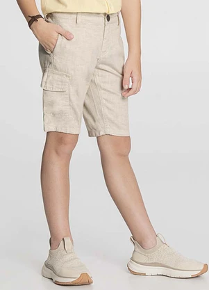 Alakazoo - Bermuda Jeans Reta Menino Detalhe na Barra Bege - ALAKAZOO