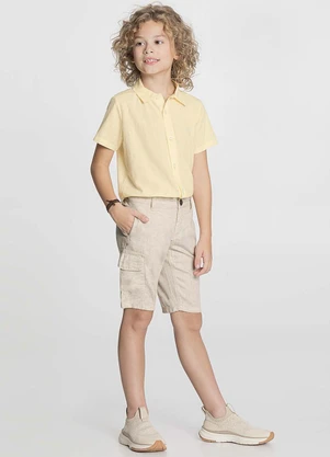 Alakazoo - Bermuda Jeans Reta Menino Detalhe na Barra Bege - ALAKAZOO