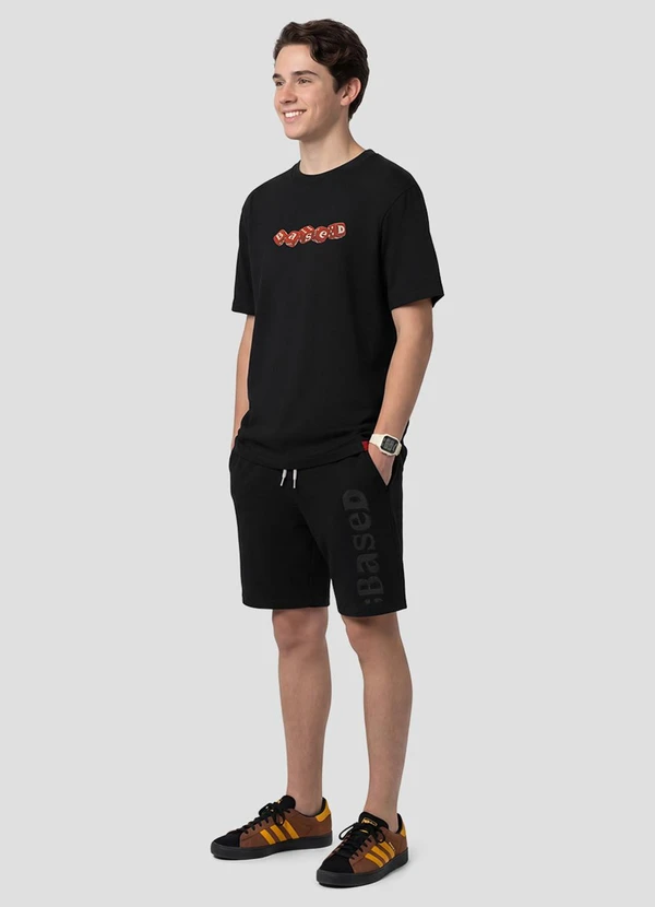 Based. - Bermuda Juvenil Moletinho com Bolsos Preto