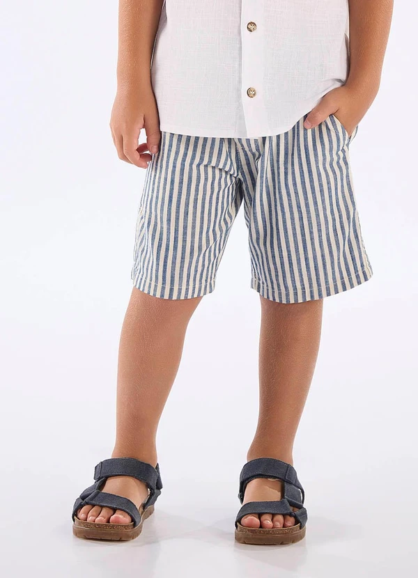 Up Baby - Bermuda Listrada Infantil Up Baby Azul