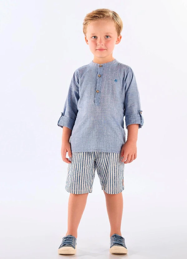 Up Baby - Bermuda Listrada Infantil Up Baby Azul 2