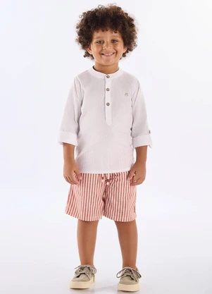 Up Baby - Bermuda Listrada Infantil Vermelho - UP BABY