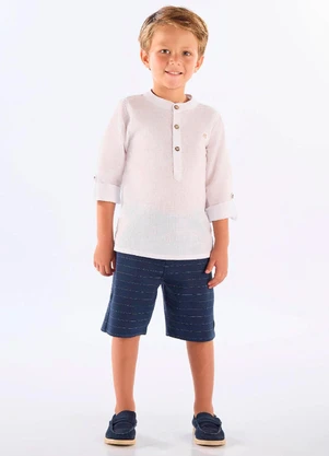 Up Baby - Bermuda Malha Risca Giz Azul - UP BABY