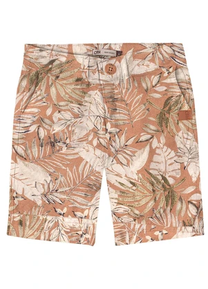 Carinhoso - Bermuda Marrom Folhagem Sarjado Menino - CARINHOSO