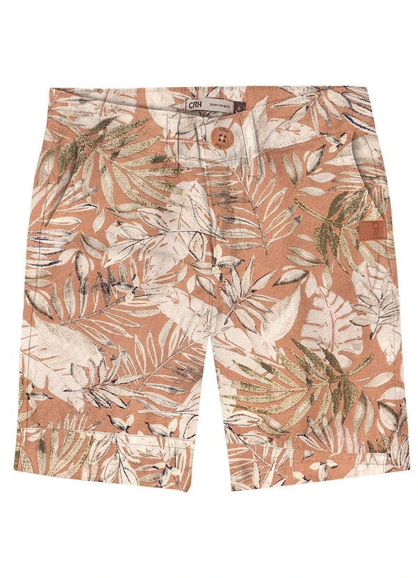 Carinhoso - Bermuda Marrom Folhagem Sarjado Menino