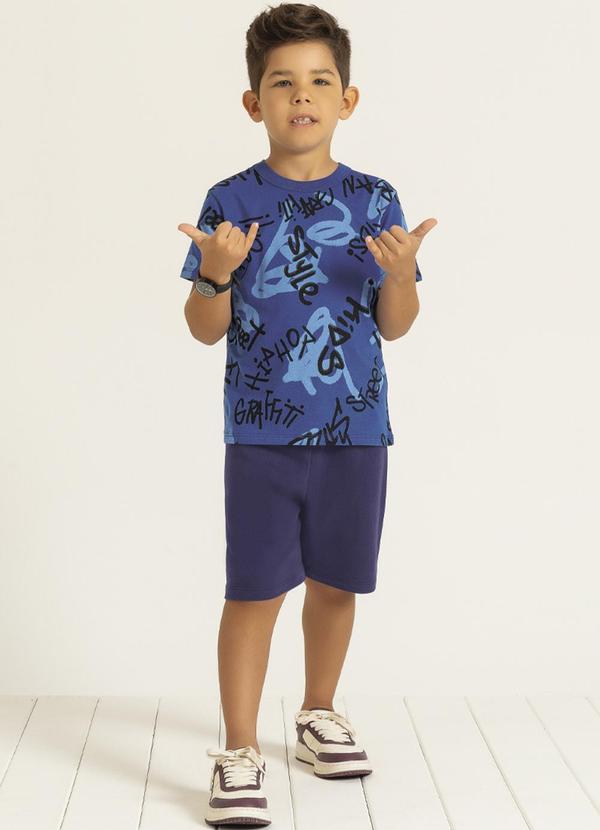 Cativa Kids - Bermuda Masculina Básica em Moletom Azul 3