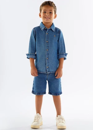 Up Baby - Bermuda Menino em Jeans com Elastano Azul - UP BABY