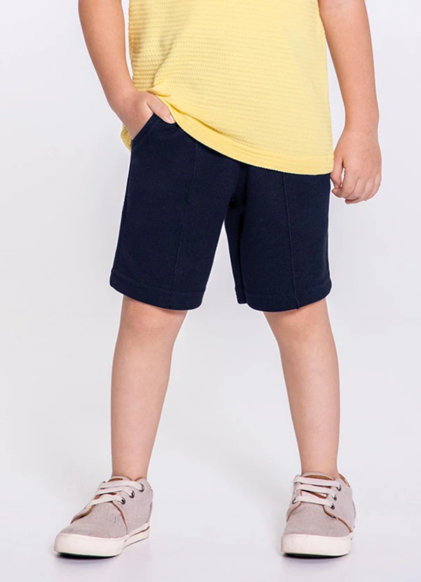 Alakazoo - Bermuda Menino em Moletom com Bolso Azul