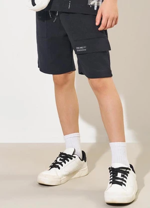 Catavento - Bermuda Menino em Moletom Preto - CATAVENTO