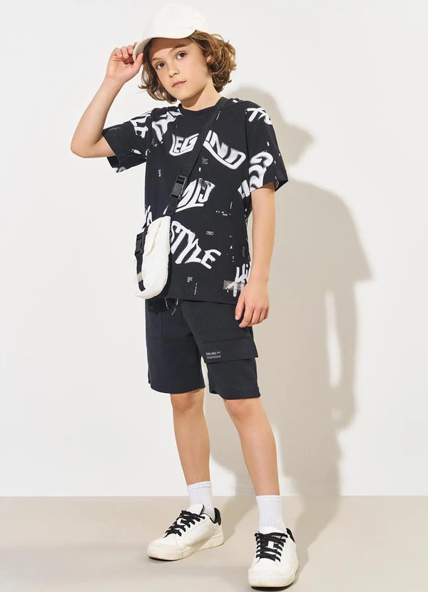 Catavento - Bermuda Menino em Moletom Preto 3