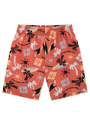 Marlan - Bermuda Menino Microfibra Little Fruits Marrom - MARLAN