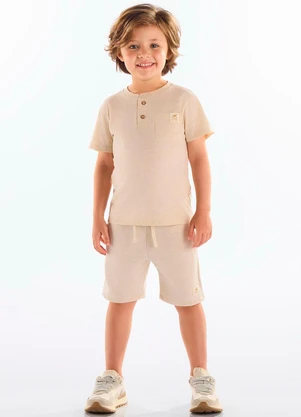 Up Baby - Bermuda Moletom Linho Infantil Bege - UP BABY
