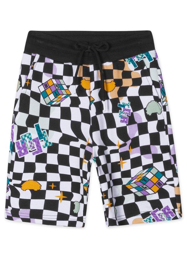 Tigor T Tigre - Bermuda Moletom Menino Preto e Branco