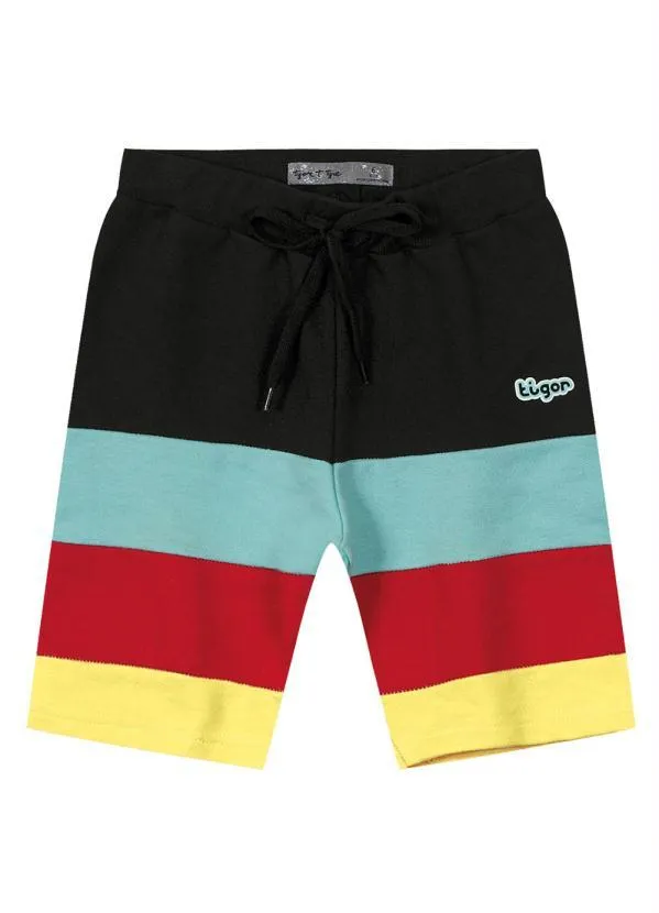 Tigor T Tigre - Bermuda Moletom Menino Preto