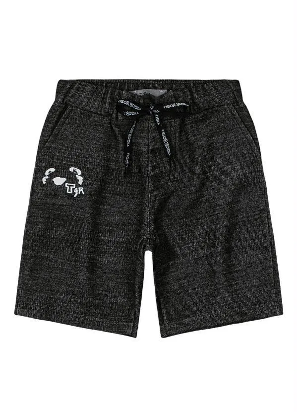 Tigor T Tigre - Bermuda Moletom Menino Preto