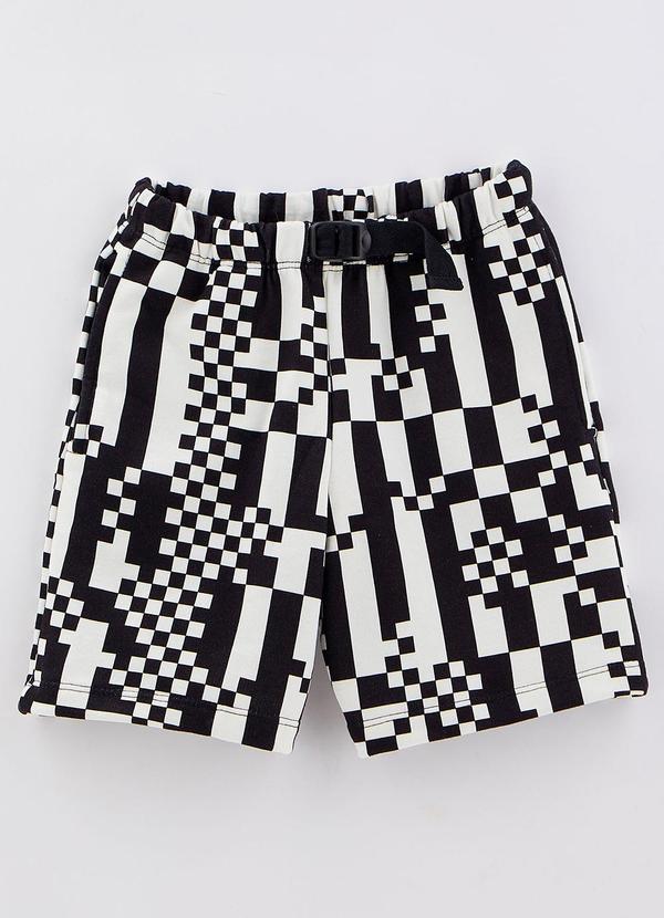 Bento - Bermuda Moletom Quadriculistras Preto