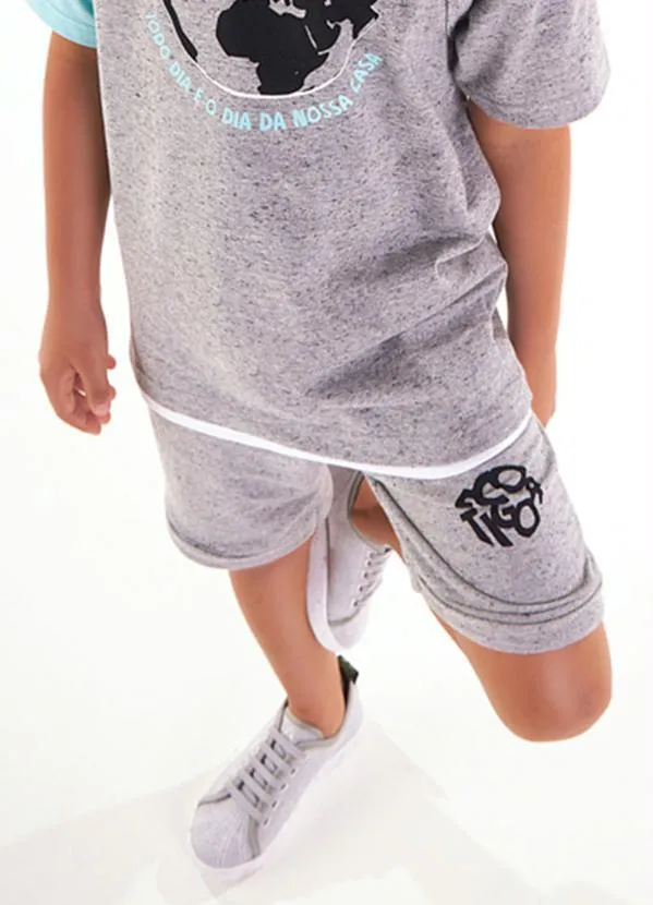 Tigor T Tigre - Bermuda Moletom Sustentável Menino Cinza
