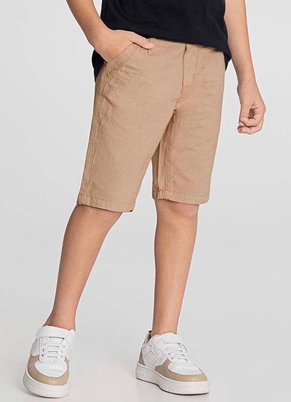 Alakazoo - Bermuda Reta Sarja Infantil Bolso Funcional Bege