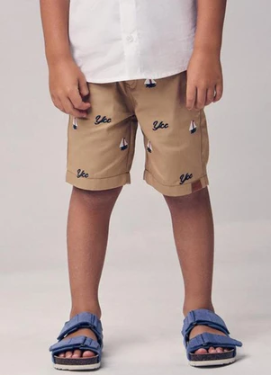 Youccie - Bermuda Sarja com Bordado Bege - YOUCCIE