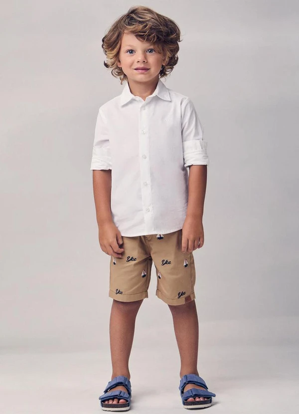 Youccie - Bermuda Sarja com Bordado Bege 3