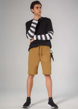 Outlet - Bermuda Sarja Juvenil Masculino Jogger Marrom - OUTLET