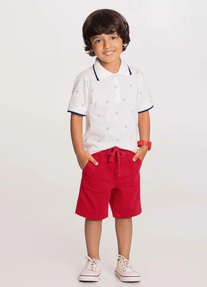 Alakazoo - Bermuda Sarja Menino com Elasticidade Vermelho - ALAKAZOO