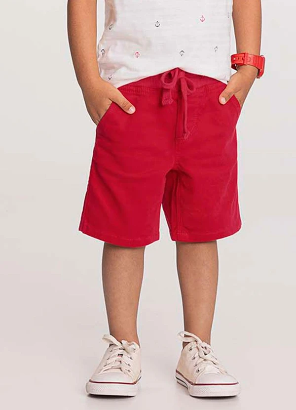 Alakazoo - Bermuda Sarja Menino com Elasticidade Vermelho