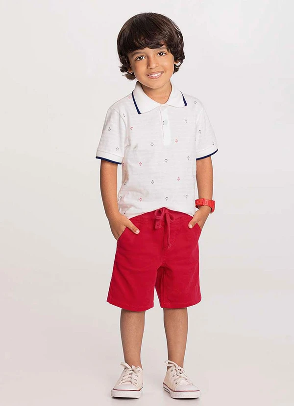 Alakazoo - Bermuda Sarja Menino com Elasticidade Vermelho 2