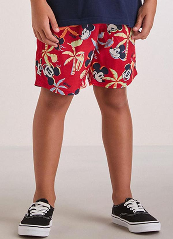 Youccie - Bermuda Vermelha Tropical do Mickey Vermelho 1