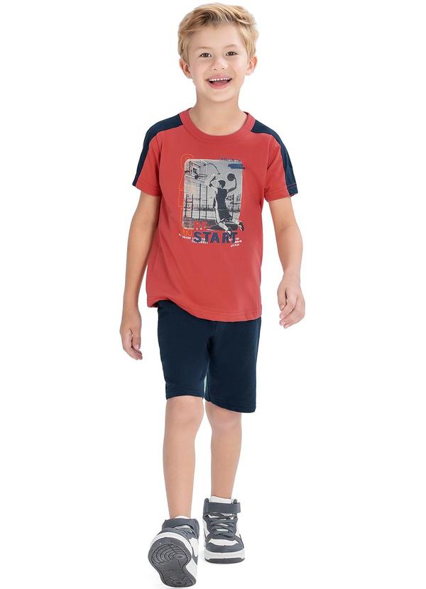 Elian - Conjunto Masc Infantil Camiseta Bermuda Vermelho