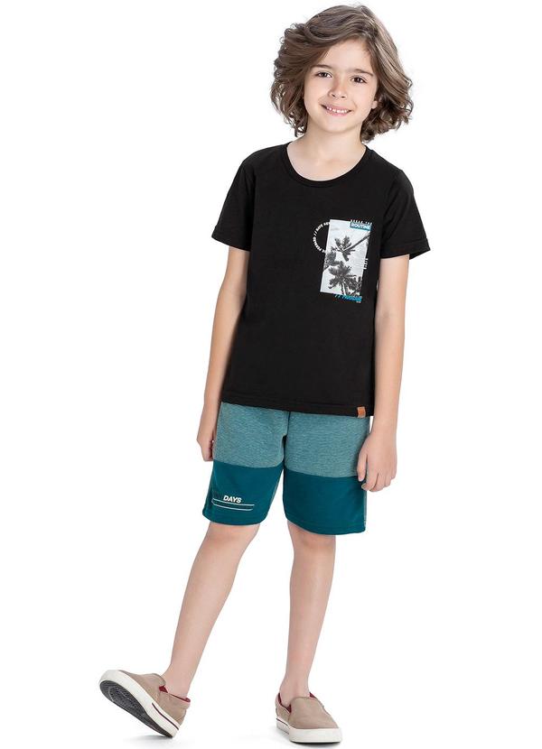 Elian - Conjunto Masc Infantil Camiseta e Bermuda Preto