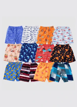 Turminha - Kit 5 Bermudas Tactel Praia Bebe Masc Sortidas - TURMINHA