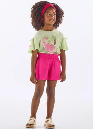 Up Baby - Shorts Infantil Linho com Elastano Rosa - UP BABY